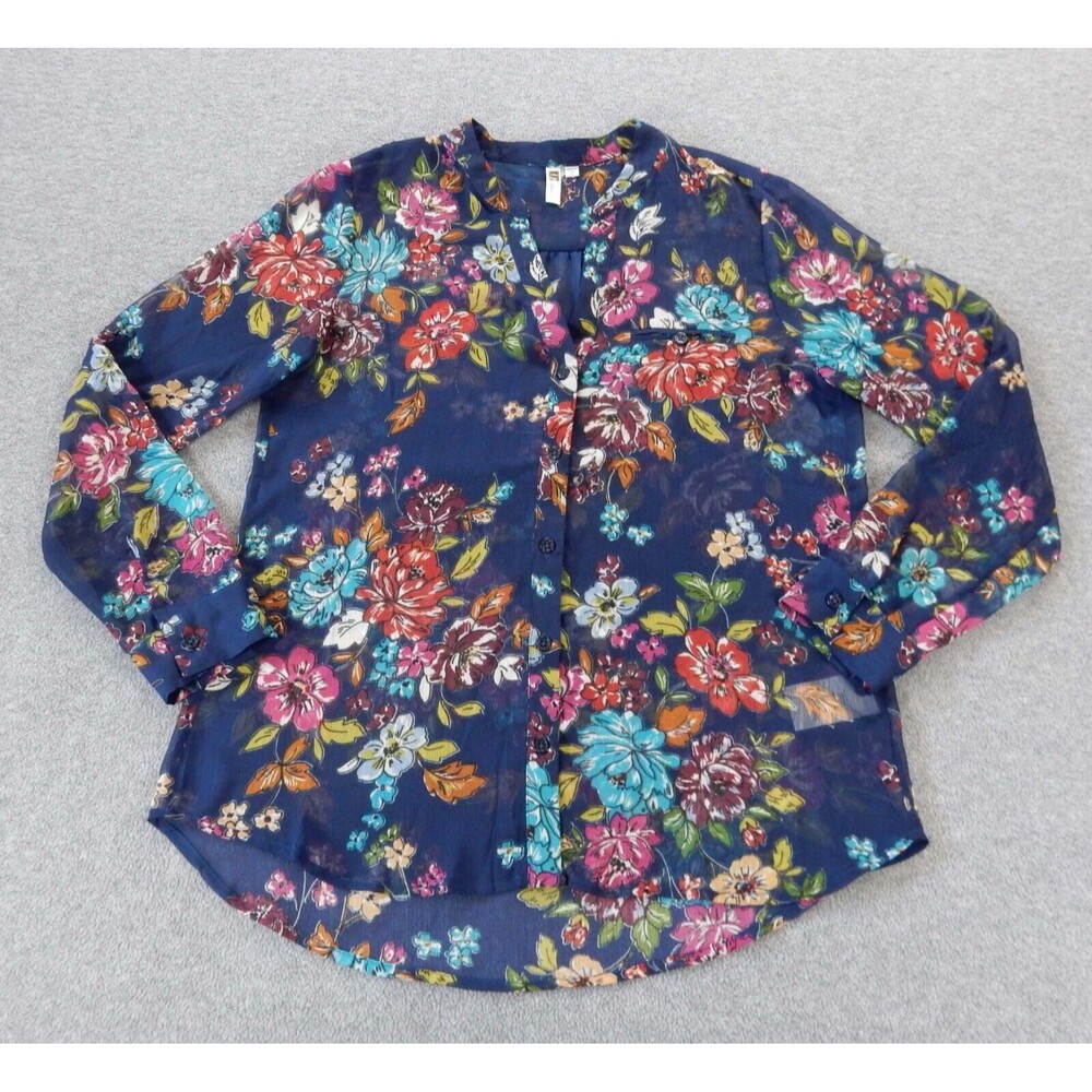 Kut From The Kloth Womens Shirt Small Blue Floral Print Flower Pattern Sheer
